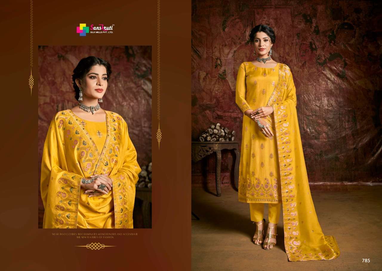 RUHANIYAT BY SANSKRUTI SILK MILLS 783 TO 789 SERIES BEAUTIFUL STYLISH SUITS FANCY COLORFUL CASUAL WEAR & ETHNIC WEAR & READY TO WEAR RUSSIAN MEENAKARI JACQUARD DRESSES AT WHOLESALE PRICE