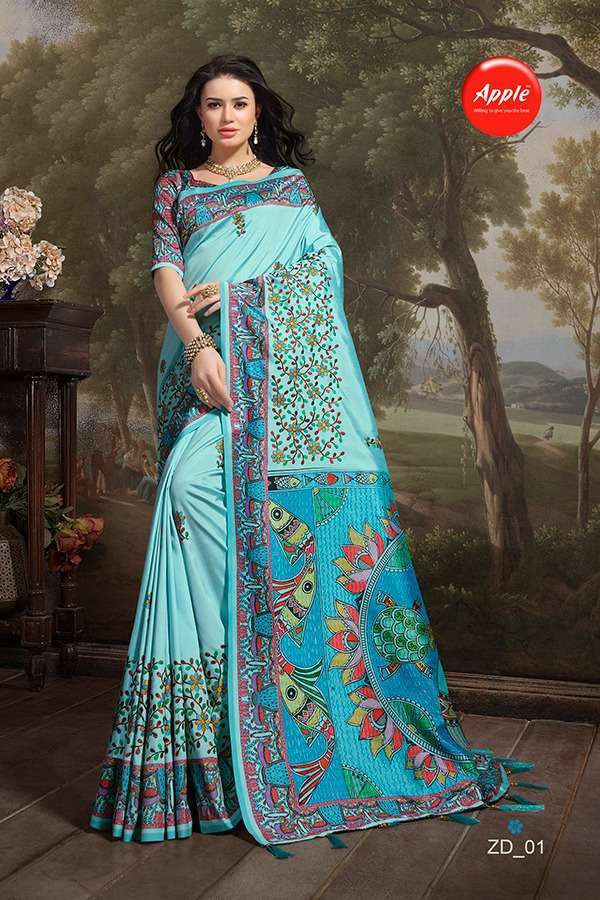 ZODIAC BY APPLE 01 TO 08 SERIES INDIAN TRADITIONAL WEAR COLLECTION BEAUTIFUL STYLISH FANCY COLORFUL PARTY WEAR & OCCASIONAL WEAR SILK SAREES AT WHOLESALE PRICE
