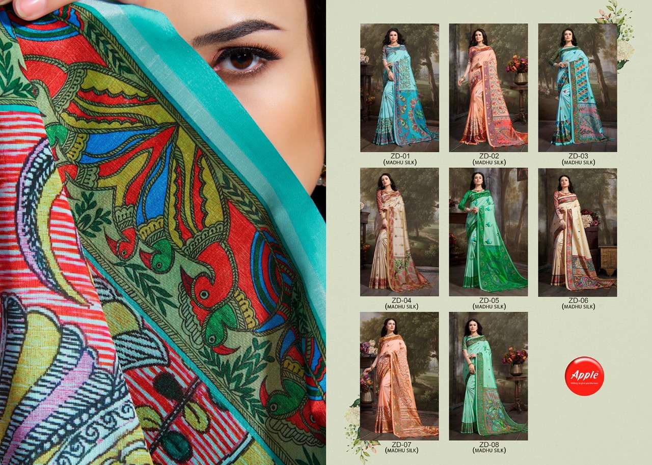 ZODIAC BY APPLE 01 TO 08 SERIES INDIAN TRADITIONAL WEAR COLLECTION BEAUTIFUL STYLISH FANCY COLORFUL PARTY WEAR & OCCASIONAL WEAR SILK SAREES AT WHOLESALE PRICE