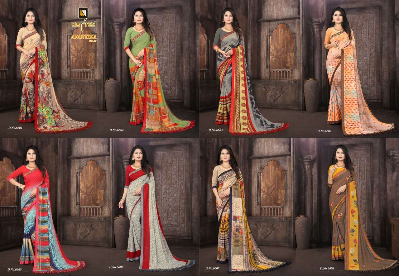 AVANTIKA VOL-35 BY HAYTEE 6601 TO 6608 SERIES INDIAN TRADITIONAL WEAR COLLECTION BEAUTIFUL STYLISH FANCY COLORFUL PARTY WEAR & OCCASIONAL WEAR RENIAL PRINTED SAREES AT WHOLESALE PRICE