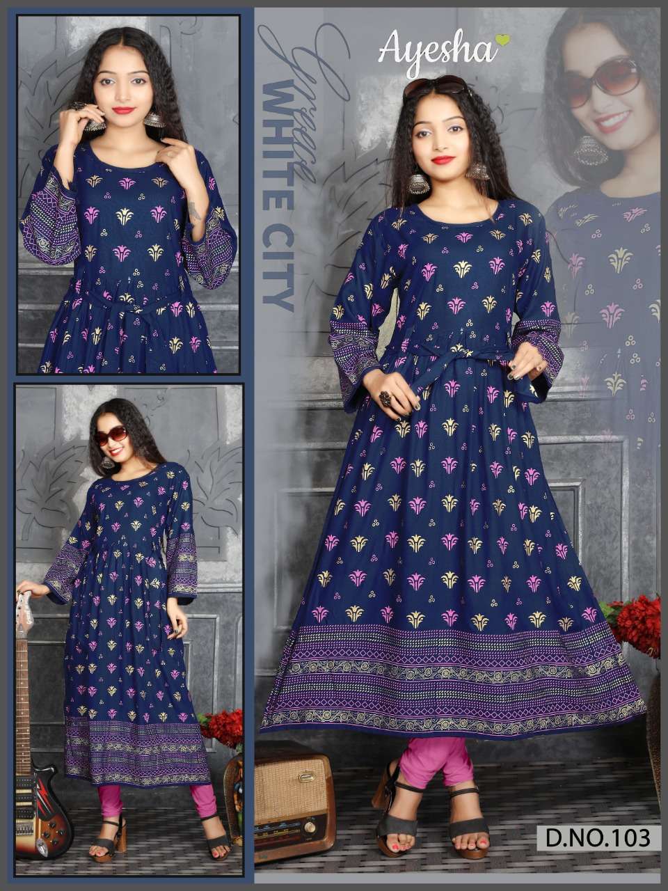 SUJAN BY AYESHA 101 TO 108 SERIES BEAUTIFUL COLORFUL STYLISH FANCY CASUAL WEAR & ETHNIC WEAR & READY TO WEAR RAYON PRINTED KURTIS AT WHOLESALE PRICE