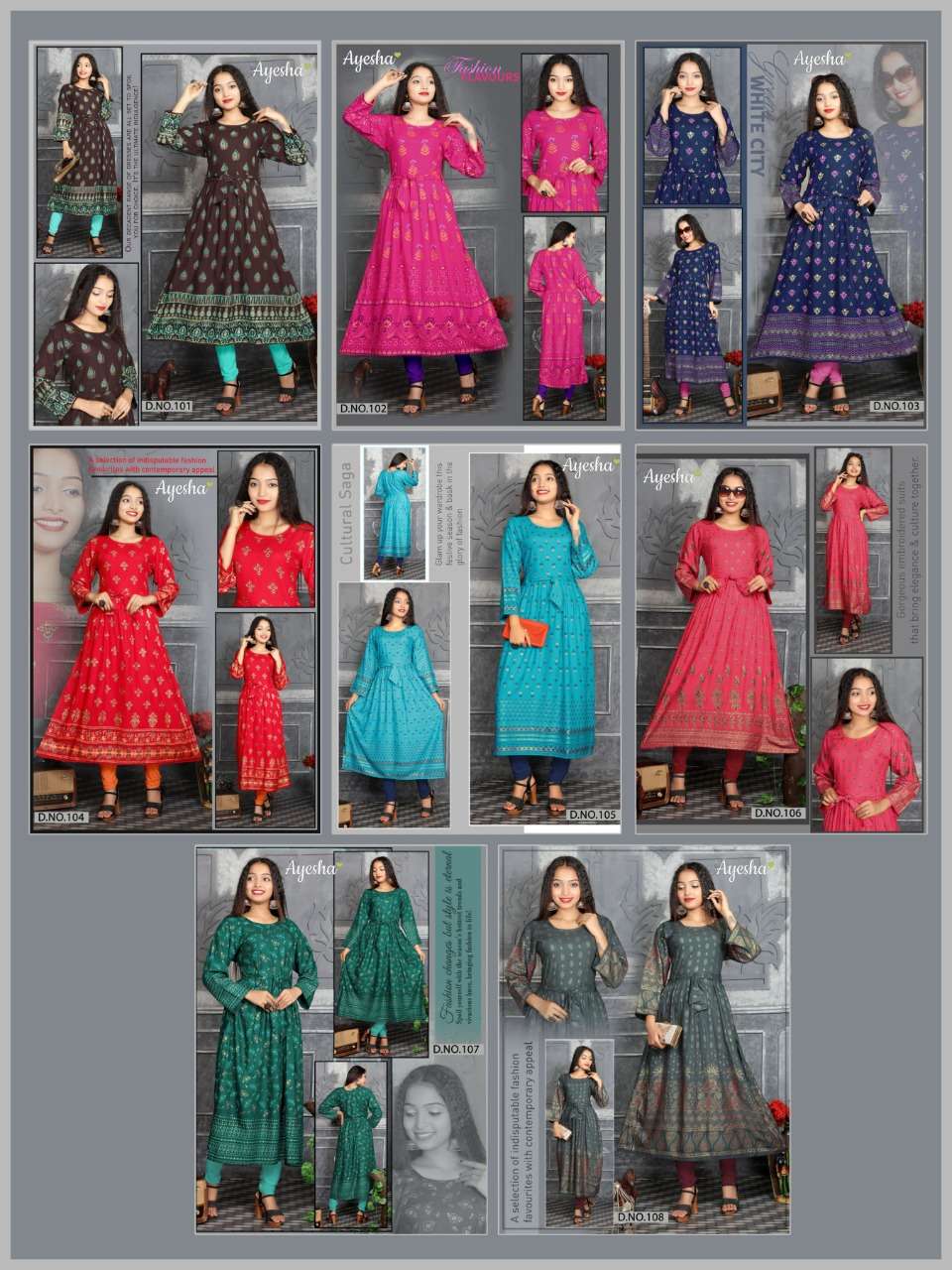 SUJAN BY AYESHA 101 TO 108 SERIES BEAUTIFUL COLORFUL STYLISH FANCY CASUAL WEAR & ETHNIC WEAR & READY TO WEAR RAYON PRINTED KURTIS AT WHOLESALE PRICE