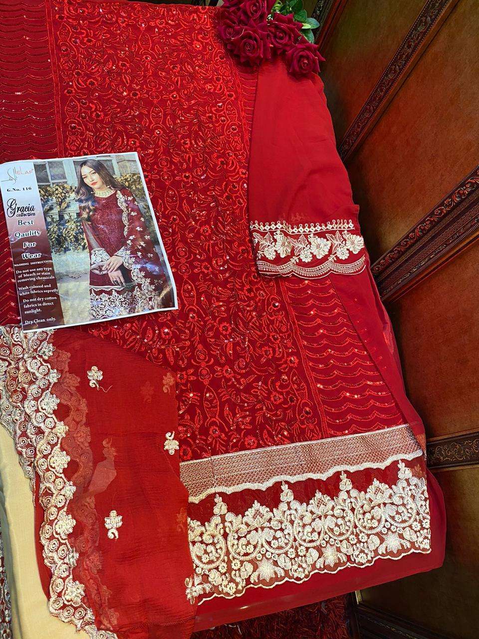 GRACIA HIT DESIGN 116 BY ELAAF Z PAKISTANI SUITS BEAUTIFUL FANCY COLORFUL STYLISH PARTY WEAR & OCCASIONAL WEAR HEAVY FAUX GEORGETTE WITH EMBROIDERY DRESSES AT WHOLESALE PRICE
