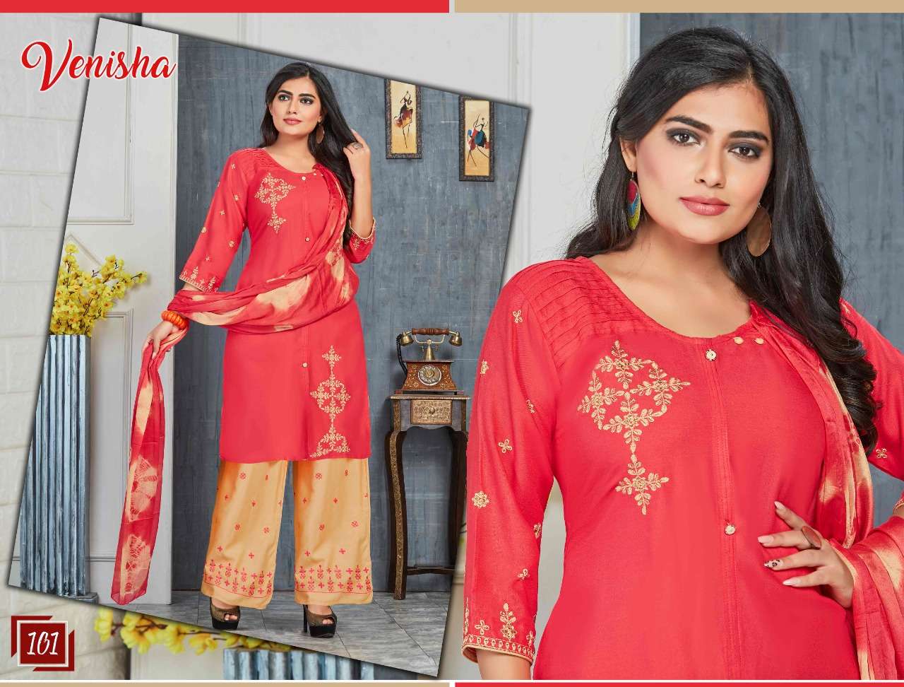 SRINAGAR BY VENISHA 101 TO 106 SERIES BEAUTIFUL SUITS STYLISH FANCY COLORFUL CASUAL WEAR & ETHNIC WEAR RAYON EMBROIDERED DRESSES AT WHOLESALE PRICE