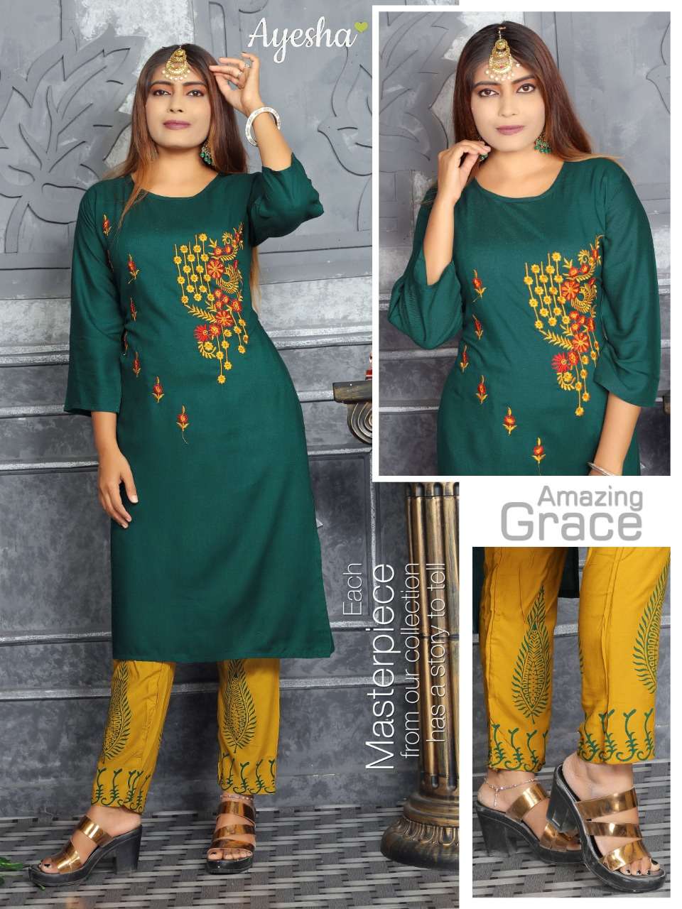 SHIVANI BY AYESHA 1001 TO 1006 SERIES BEAUTIFUL SUITS STYLISH FANCY COLORFUL CASUAL WEAR & ETHNIC WEAR RAYON EMBROIDERED KURTIS WITH BOTTOM AT WHOLESALE PRICE