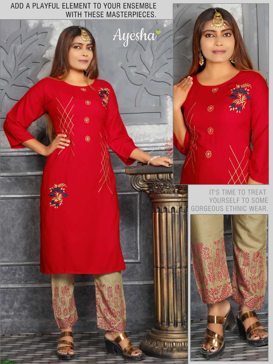 SHIVANI BY AYESHA 1001 TO 1006 SERIES BEAUTIFUL SUITS STYLISH FANCY COLORFUL CASUAL WEAR & ETHNIC WEAR RAYON EMBROIDERED KURTIS WITH BOTTOM AT WHOLESALE PRICE