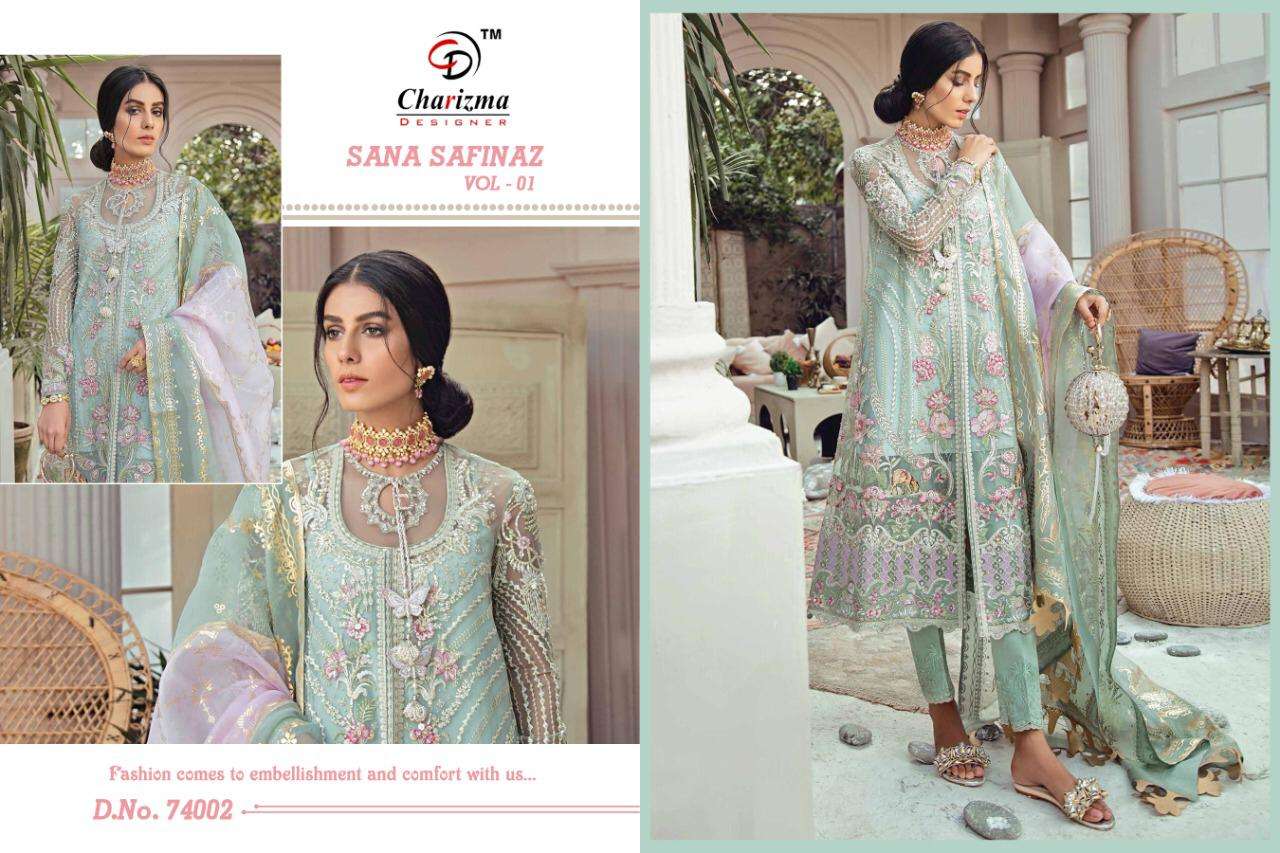 CHARIZMA HIT DESIGN 74002 BY CHARIZMA DESIGNER FESTIVE SUITS COLLECTION BEAUTIFUL STYLISH FANCY COLORFUL PARTY WEAR & OCCASIONAL WEAR HEAVY NET WITH EMBROIDERED DRESSES AT WHOLESALE PRICE