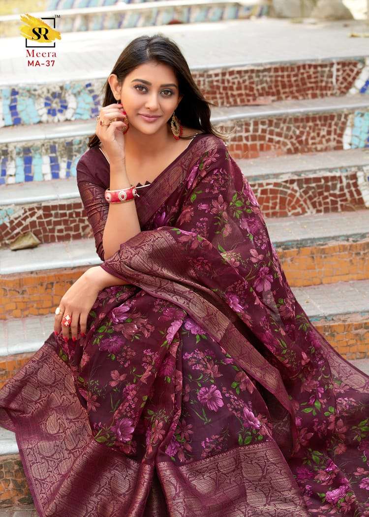 MEERA SILK BY SR INDIAN TRADITIONAL WEAR COLLECTION BEAUTIFUL STYLISH FANCY COLORFUL PARTY WEAR & OCCASIONAL WEAR SOFT LINEN SAREES AT WHOLESALE PRICE