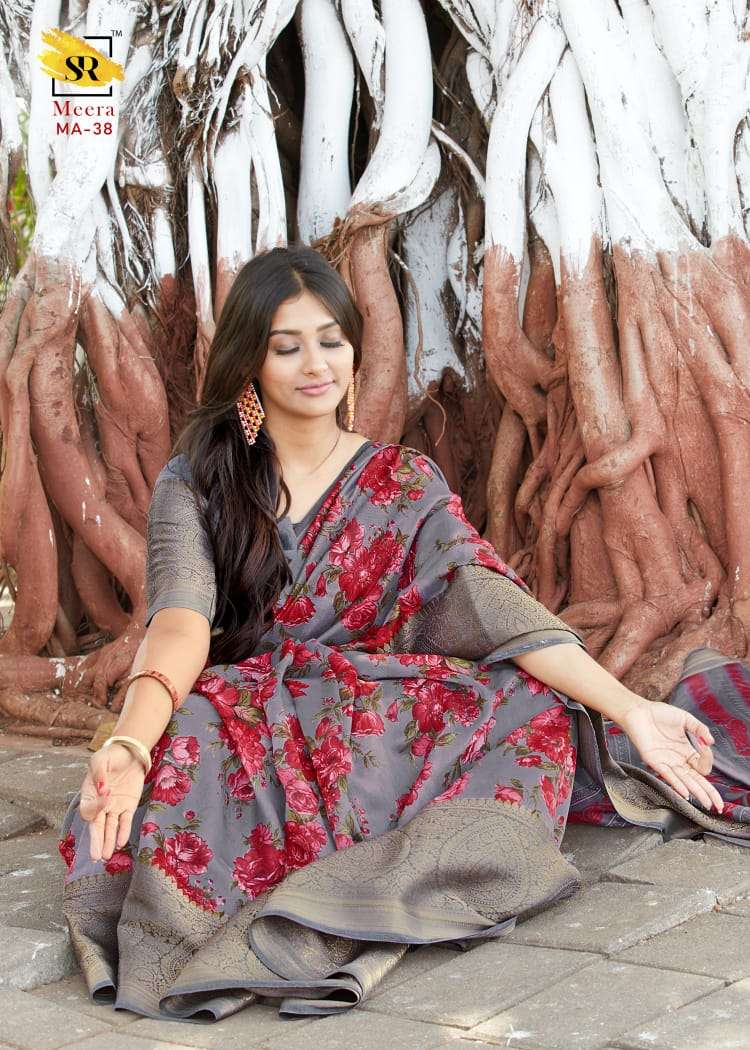 MEERA SILK BY SR INDIAN TRADITIONAL WEAR COLLECTION BEAUTIFUL STYLISH FANCY COLORFUL PARTY WEAR & OCCASIONAL WEAR SOFT LINEN SAREES AT WHOLESALE PRICE