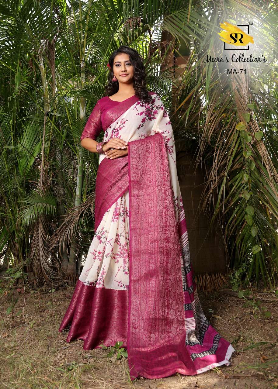MEERA SILK BY SR INDIAN TRADITIONAL WEAR COLLECTION BEAUTIFUL STYLISH FANCY COLORFUL PARTY WEAR & OCCASIONAL WEAR SOFT LINEN SAREES AT WHOLESALE PRICE