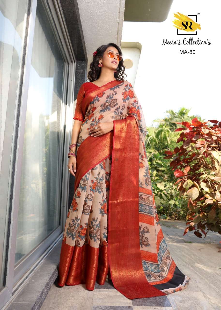 MEERA SILK BY SR INDIAN TRADITIONAL WEAR COLLECTION BEAUTIFUL STYLISH FANCY COLORFUL PARTY WEAR & OCCASIONAL WEAR SOFT LINEN SAREES AT WHOLESALE PRICE