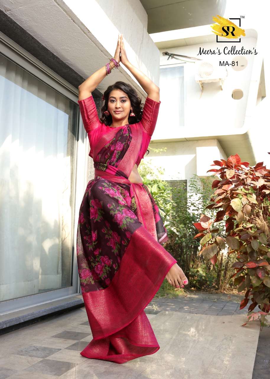 MEERA SILK BY SR INDIAN TRADITIONAL WEAR COLLECTION BEAUTIFUL STYLISH FANCY COLORFUL PARTY WEAR & OCCASIONAL WEAR SOFT LINEN SAREES AT WHOLESALE PRICE