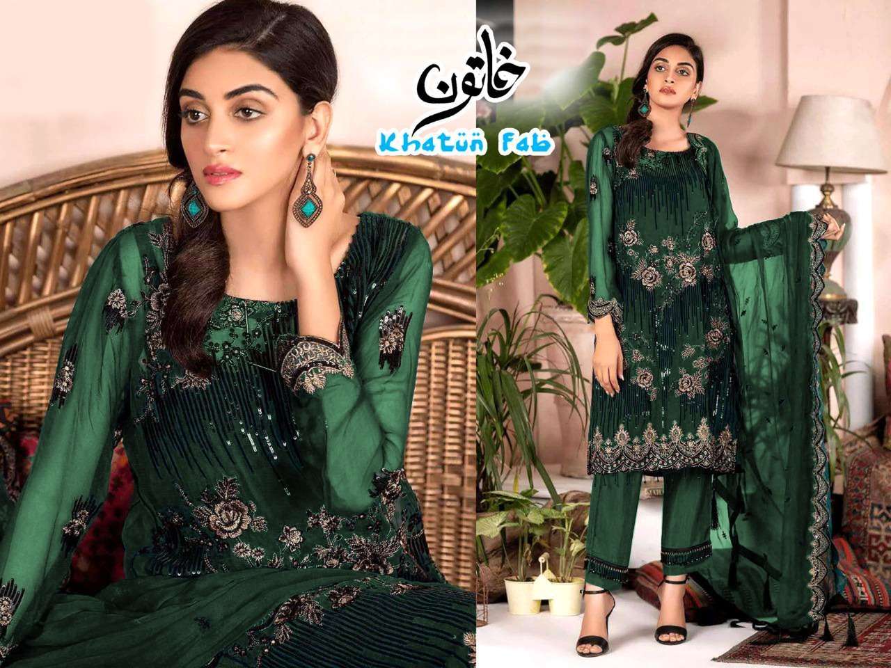 KHATUN FAB 1001 COLOURS BY KHATUN FAB 1001-A TO 1001-E SERIES DESIGNER FESTIVE SUITS COLLECTION BEAUTIFUL STYLISH FANCY COLORFUL PARTY WEAR & OCCASIONAL WEAR FAUX GEORGETTE EMBROIDERED DRESSES AT WHOLESALE PRICE