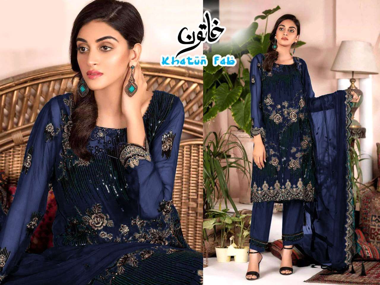 KHATUN FAB 1001 COLOURS BY KHATUN FAB 1001-A TO 1001-E SERIES DESIGNER FESTIVE SUITS COLLECTION BEAUTIFUL STYLISH FANCY COLORFUL PARTY WEAR & OCCASIONAL WEAR FAUX GEORGETTE EMBROIDERED DRESSES AT WHOLESALE PRICE