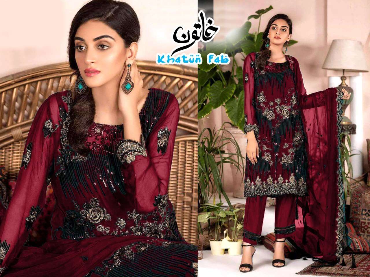KHATUN FAB 1001 COLOURS BY KHATUN FAB 1001-A TO 1001-E SERIES DESIGNER FESTIVE SUITS COLLECTION BEAUTIFUL STYLISH FANCY COLORFUL PARTY WEAR & OCCASIONAL WEAR FAUX GEORGETTE EMBROIDERED DRESSES AT WHOLESALE PRICE