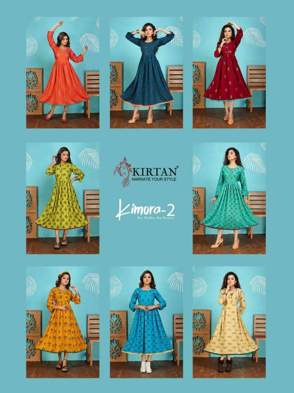 KIMORA VOL-2 BY KIRTAN 201 TO 208 SERIES BEAUTIFUL STYLISH FANCY COLORFUL CASUAL WEAR & ETHNIC WEAR & READY TO WEAR RAYON PRINT KURTIS AT WHOLESALE PRICE