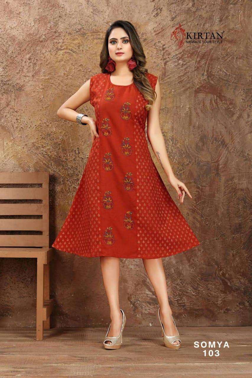 SOMYA BY KIRTAN 101 TO 108 SERIES BEAUTIFUL STYLISH FANCY COLORFUL CASUAL WEAR & ETHNIC WEAR & READY TO WEAR RUBY SILK KURTIS AT WHOLESALE PRICE