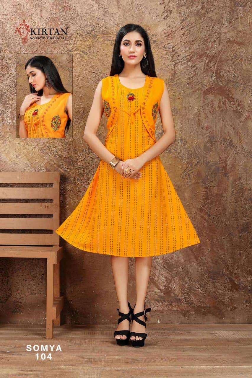 SOMYA BY KIRTAN 101 TO 108 SERIES BEAUTIFUL STYLISH FANCY COLORFUL CASUAL WEAR & ETHNIC WEAR & READY TO WEAR RUBY SILK KURTIS AT WHOLESALE PRICE