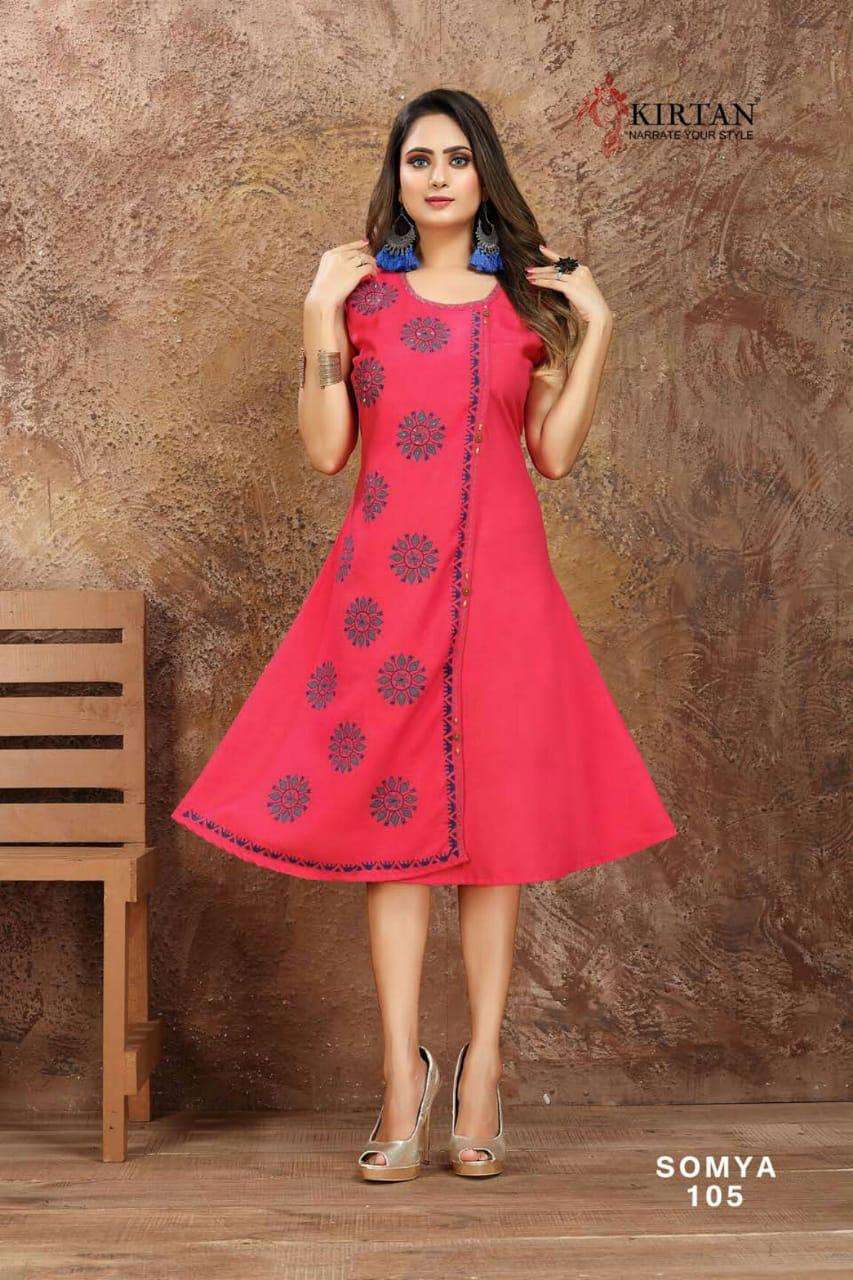 SOMYA BY KIRTAN 101 TO 108 SERIES BEAUTIFUL STYLISH FANCY COLORFUL CASUAL WEAR & ETHNIC WEAR & READY TO WEAR RUBY SILK KURTIS AT WHOLESALE PRICE