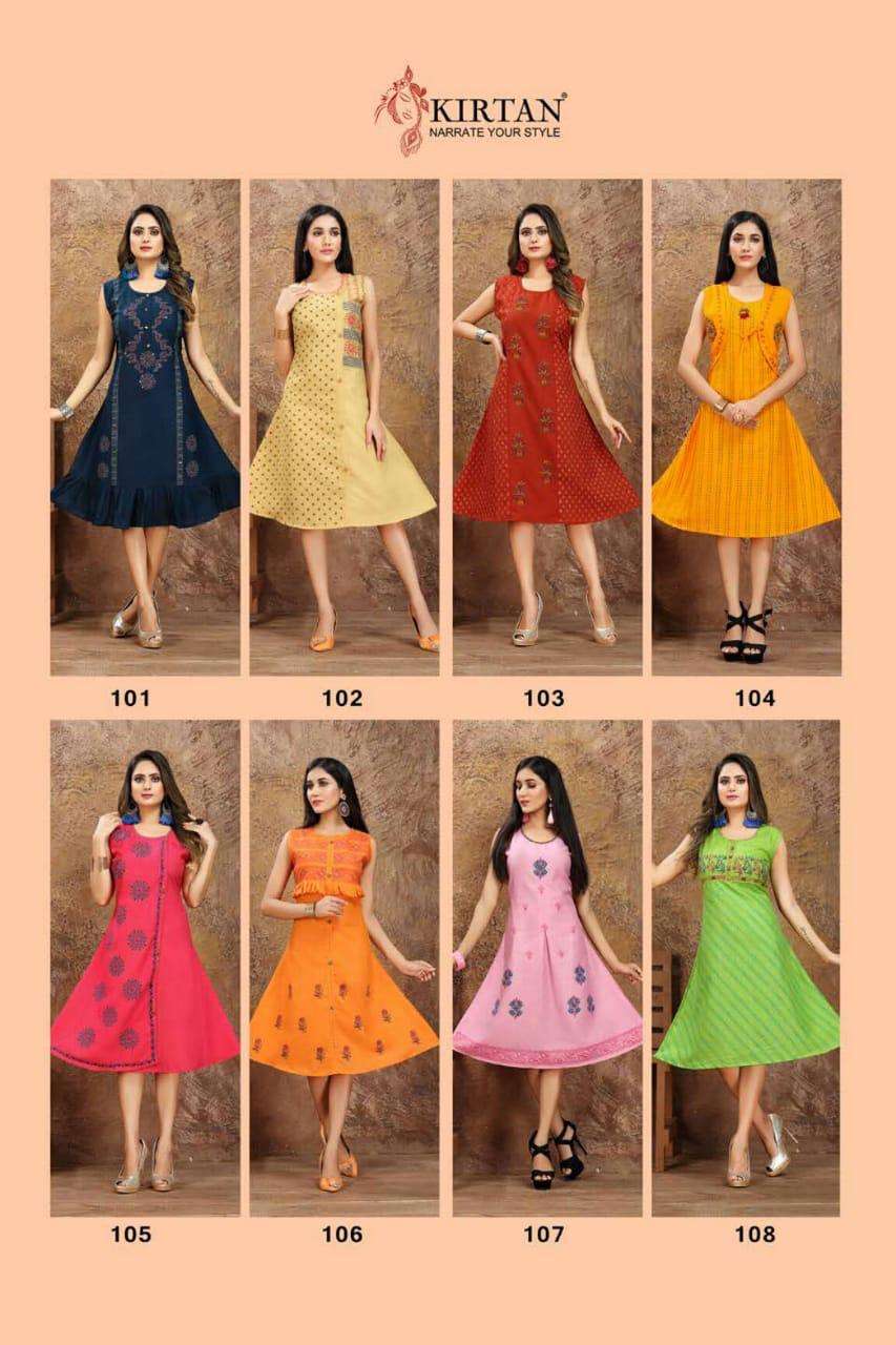 SOMYA BY KIRTAN 101 TO 108 SERIES BEAUTIFUL STYLISH FANCY COLORFUL CASUAL WEAR & ETHNIC WEAR & READY TO WEAR RUBY SILK KURTIS AT WHOLESALE PRICE
