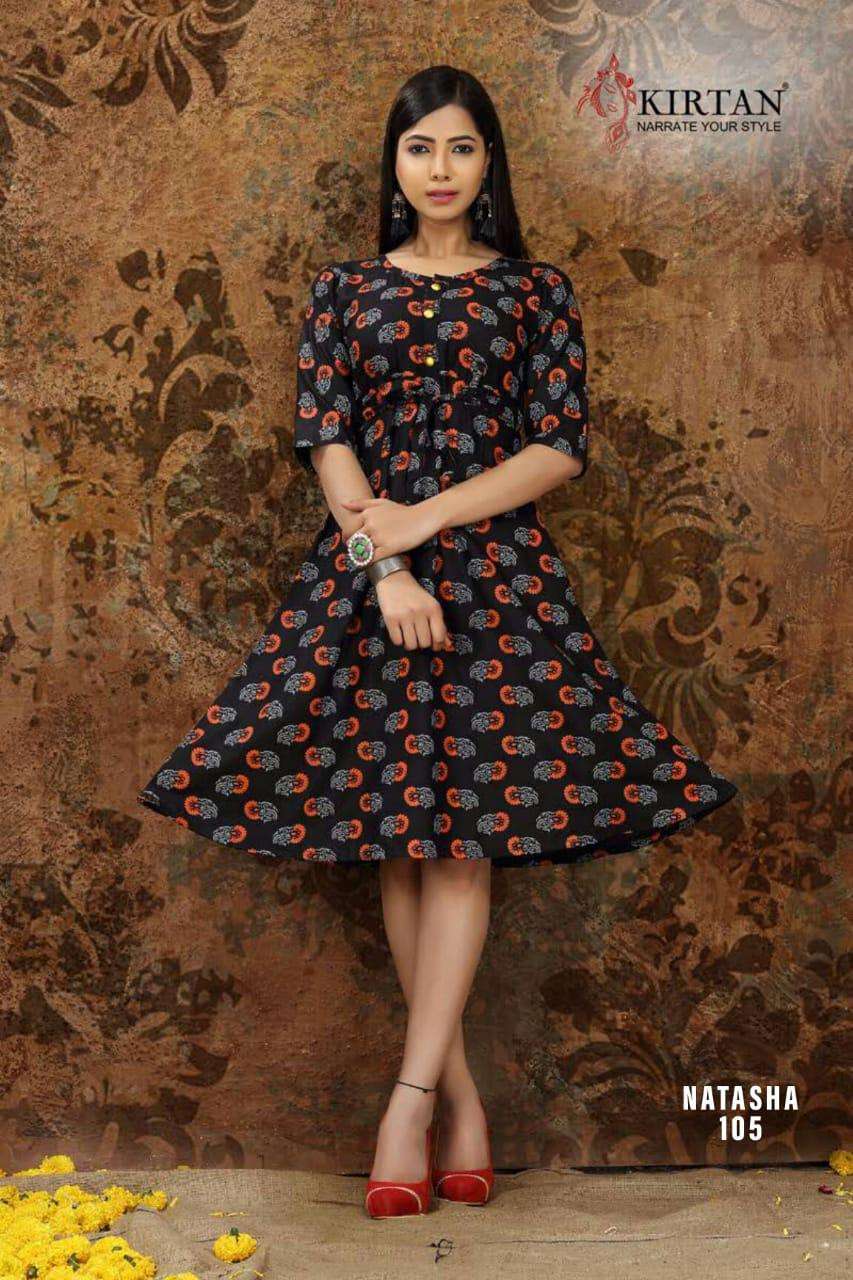 NATASHA BY KIRTAN 101 TO 108 SERIES BEAUTIFUL STYLISH FANCY COLORFUL CASUAL WEAR & ETHNIC WEAR & READY TO WEAR RAYON PRINT KURTIS AT WHOLESALE PRICE