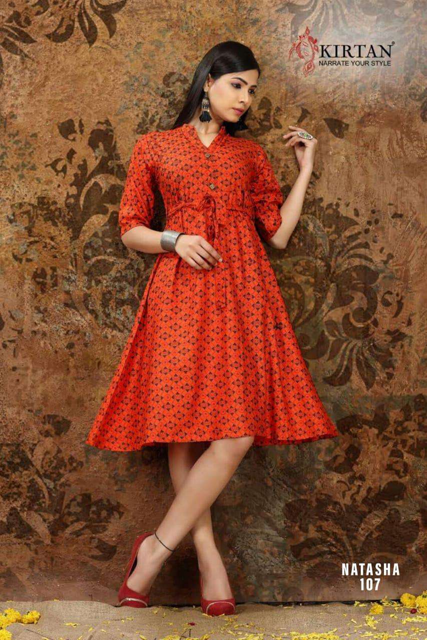 NATASHA BY KIRTAN 101 TO 108 SERIES BEAUTIFUL STYLISH FANCY COLORFUL CASUAL WEAR & ETHNIC WEAR & READY TO WEAR RAYON PRINT KURTIS AT WHOLESALE PRICE