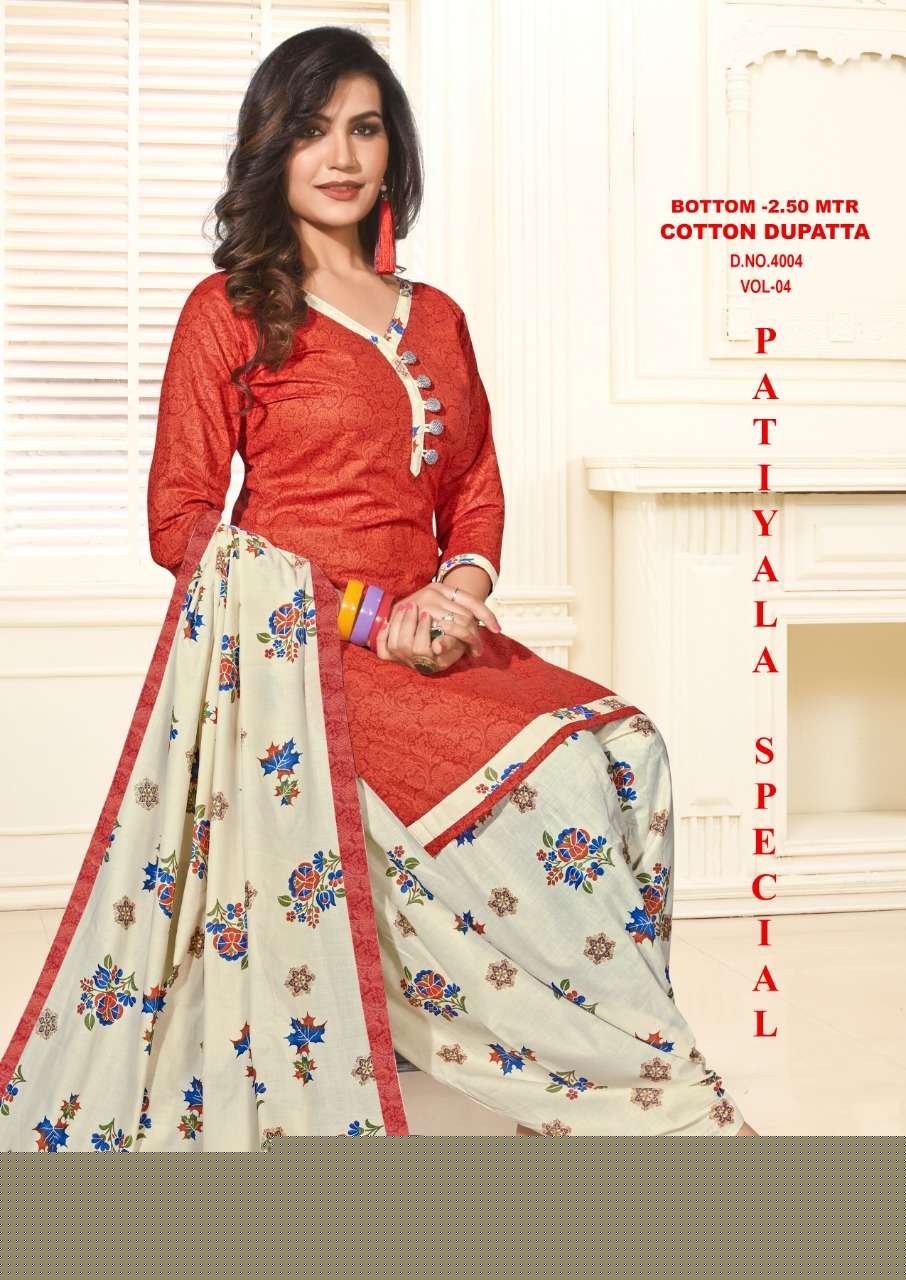 PATIYALA SPECIAL VOL-4 BY VANDANA 4001 TO 4012 SERIES BEAUTIFUL PATIYALA SUITS STYLISH FANCY COLORFUL PARTY WEAR & OCCASIONAL WEAR COTTON PRINTED DRESSES AT WHOLESALE PRICE