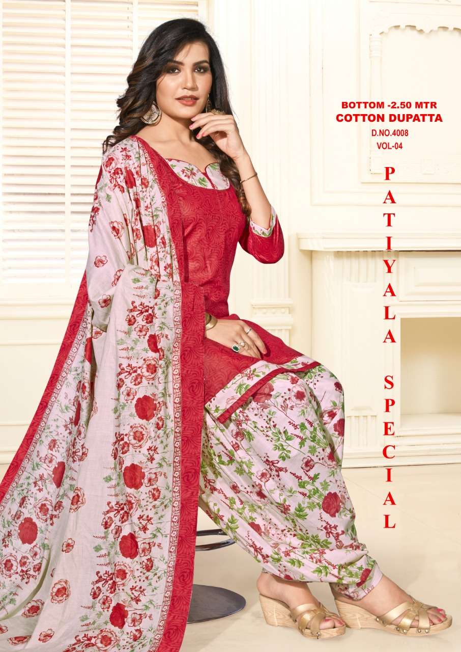 PATIYALA SPECIAL VOL-4 BY VANDANA 4001 TO 4012 SERIES BEAUTIFUL PATIYALA SUITS STYLISH FANCY COLORFUL PARTY WEAR & OCCASIONAL WEAR COTTON PRINTED DRESSES AT WHOLESALE PRICE