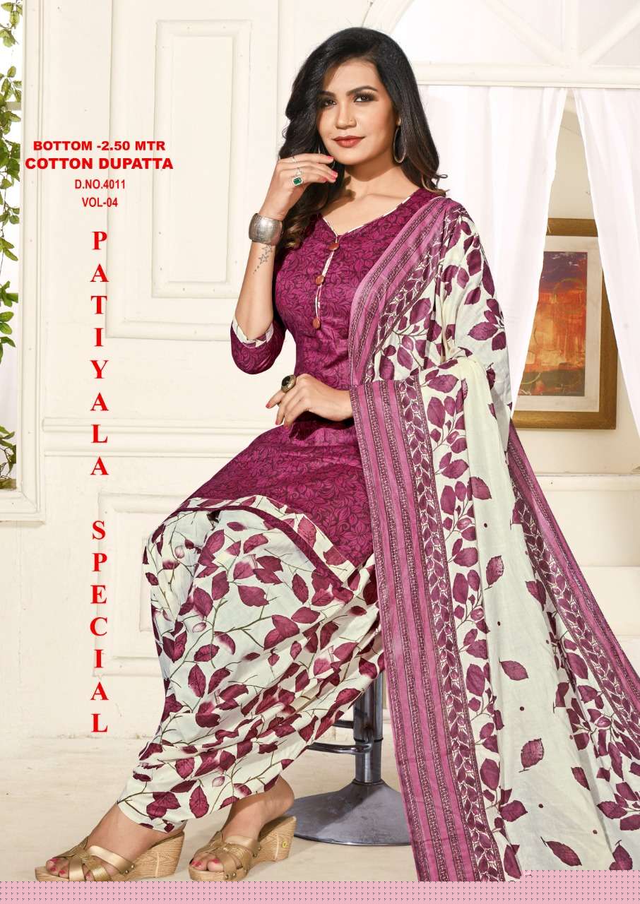 PATIYALA SPECIAL VOL-4 BY VANDANA 4001 TO 4012 SERIES BEAUTIFUL PATIYALA SUITS STYLISH FANCY COLORFUL PARTY WEAR & OCCASIONAL WEAR COTTON PRINTED DRESSES AT WHOLESALE PRICE
