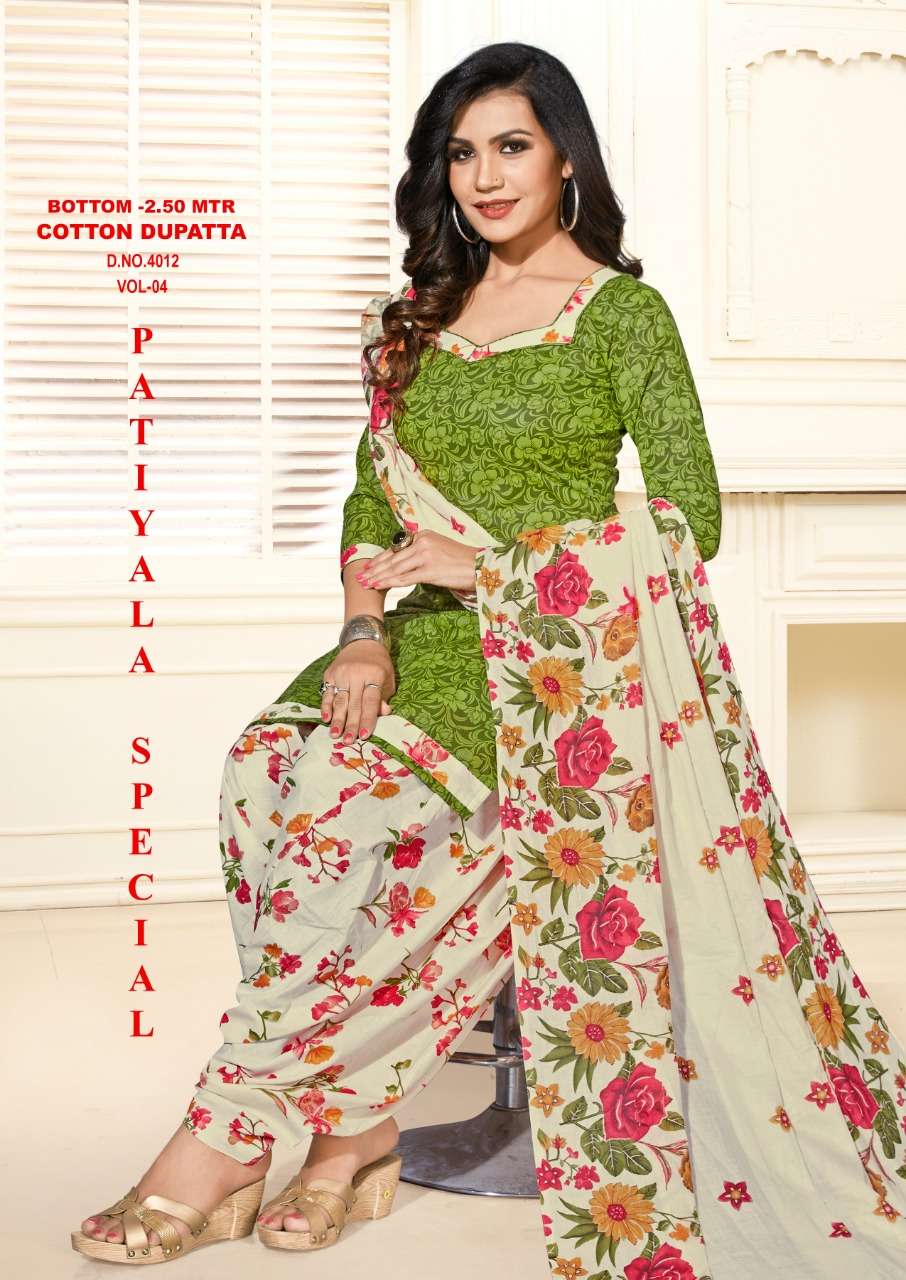 PATIYALA SPECIAL VOL-4 BY VANDANA 4001 TO 4012 SERIES BEAUTIFUL PATIYALA SUITS STYLISH FANCY COLORFUL PARTY WEAR & OCCASIONAL WEAR COTTON PRINTED DRESSES AT WHOLESALE PRICE