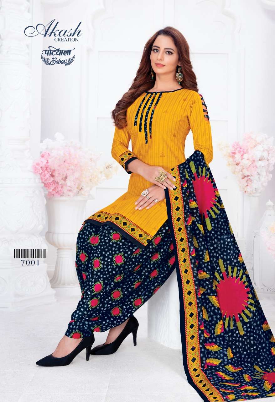 PATIYALA BABES VOL-7 BY AKASH CREATION 7001 TO 7010 SERIES BEAUTIFUL PATIYALA SUITS STYLISH FANCY COLORFUL PARTY WEAR & OCCASIONAL WEAR PURE COTTON DRESSES AT WHOLESALE PRICE