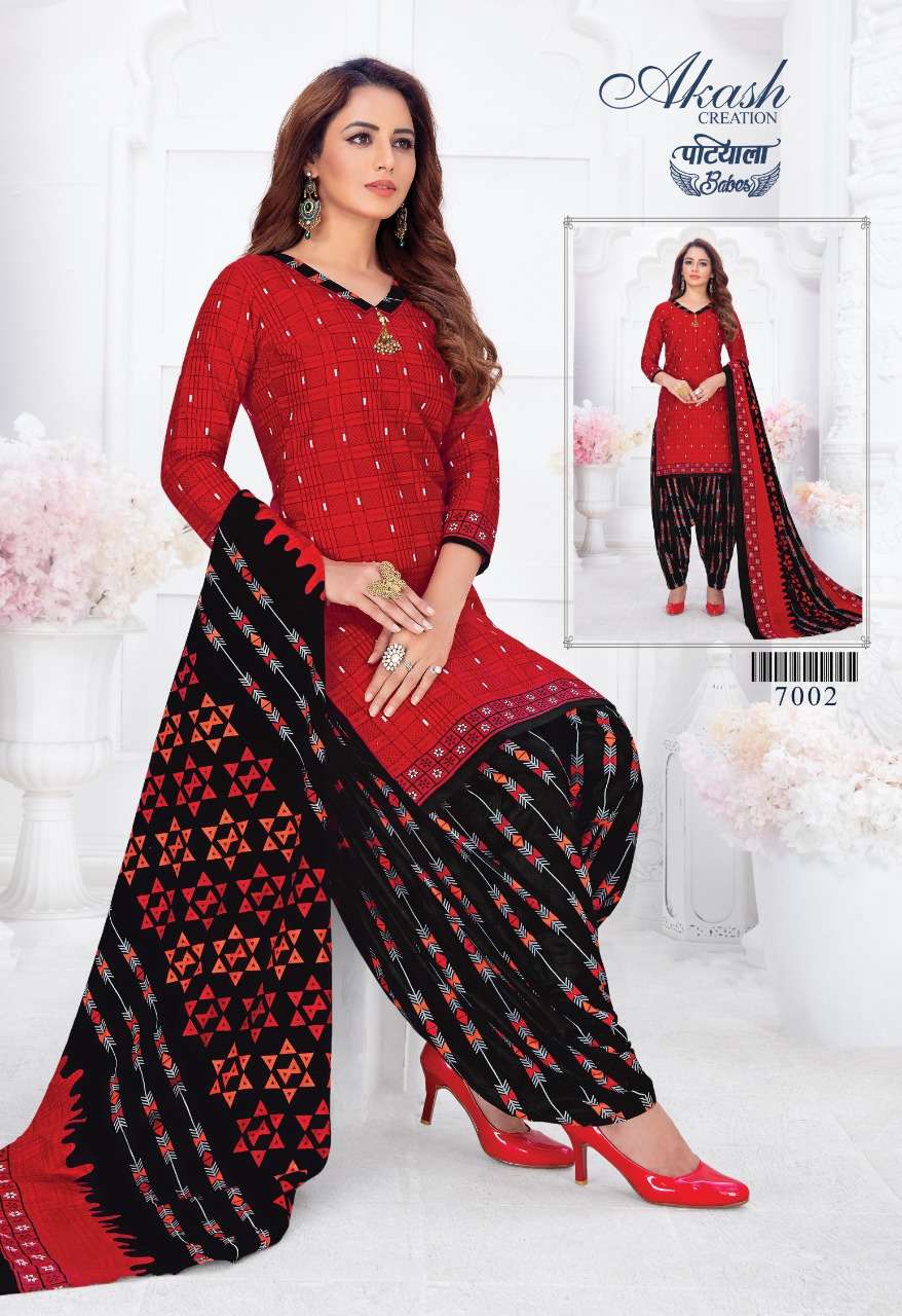 PATIYALA BABES VOL-7 BY AKASH CREATION 7001 TO 7010 SERIES BEAUTIFUL PATIYALA SUITS STYLISH FANCY COLORFUL PARTY WEAR & OCCASIONAL WEAR PURE COTTON DRESSES AT WHOLESALE PRICE