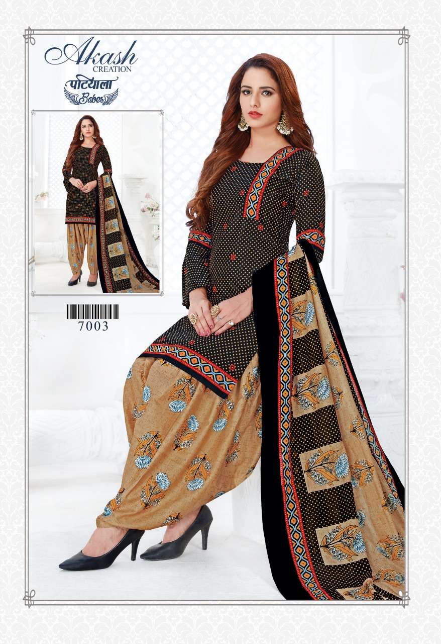 PATIYALA BABES VOL-7 BY AKASH CREATION 7001 TO 7010 SERIES BEAUTIFUL PATIYALA SUITS STYLISH FANCY COLORFUL PARTY WEAR & OCCASIONAL WEAR PURE COTTON DRESSES AT WHOLESALE PRICE