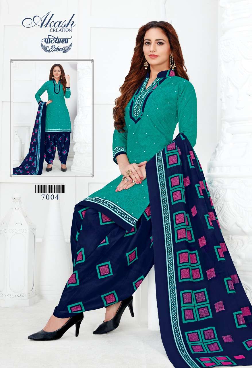 PATIYALA BABES VOL-7 BY AKASH CREATION 7001 TO 7010 SERIES BEAUTIFUL PATIYALA SUITS STYLISH FANCY COLORFUL PARTY WEAR & OCCASIONAL WEAR PURE COTTON DRESSES AT WHOLESALE PRICE
