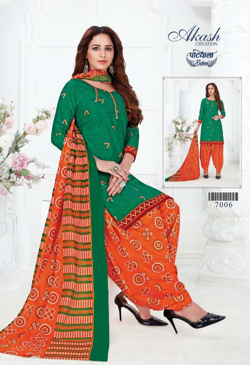 PATIYALA BABES VOL-7 BY AKASH CREATION 7001 TO 7010 SERIES BEAUTIFUL PATIYALA SUITS STYLISH FANCY COLORFUL PARTY WEAR & OCCASIONAL WEAR PURE COTTON DRESSES AT WHOLESALE PRICE