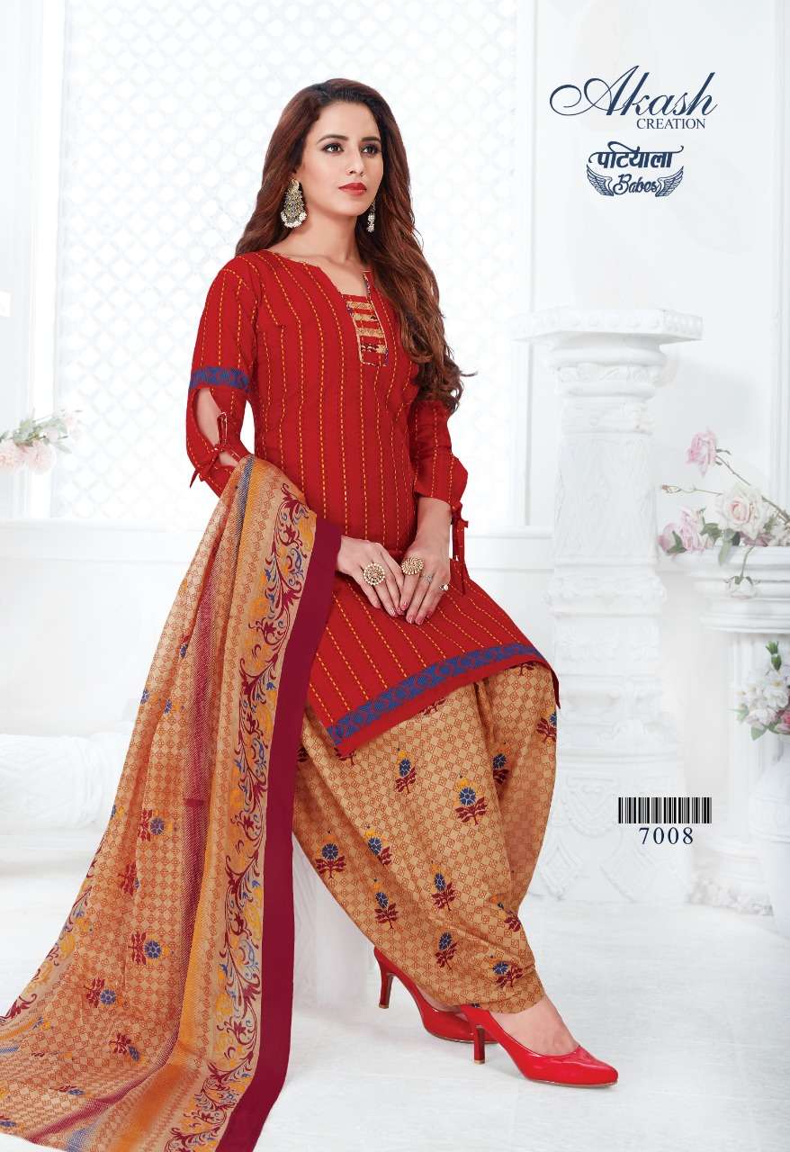 PATIYALA BABES VOL-7 BY AKASH CREATION 7001 TO 7010 SERIES BEAUTIFUL PATIYALA SUITS STYLISH FANCY COLORFUL PARTY WEAR & OCCASIONAL WEAR PURE COTTON DRESSES AT WHOLESALE PRICE