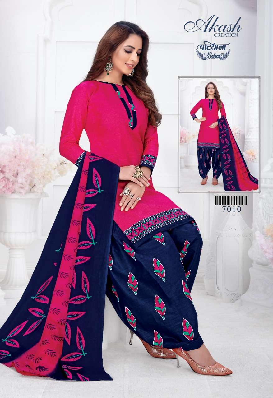 PATIYALA BABES VOL-7 BY AKASH CREATION 7001 TO 7010 SERIES BEAUTIFUL PATIYALA SUITS STYLISH FANCY COLORFUL PARTY WEAR & OCCASIONAL WEAR PURE COTTON DRESSES AT WHOLESALE PRICE