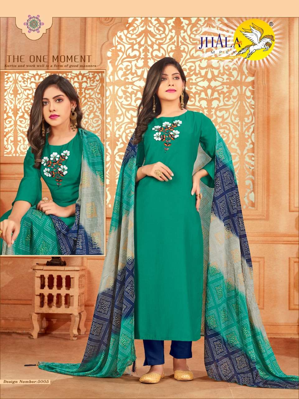 REETI BY JHALA 5001 TO 5007 SERIES BEAUTIFUL COLORFUL STYLISH FANCY CASUAL WEAR & ETHNIC WEAR & READY TO WEAR MUSLIN SILK KURTIS WITH DUPATTA AT WHOLESALE PRICE
