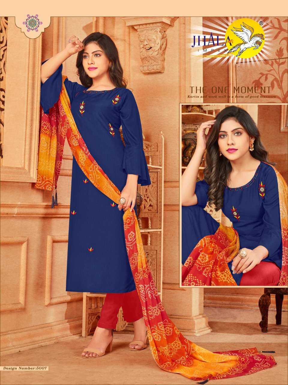 REETI BY JHALA 5001 TO 5007 SERIES BEAUTIFUL COLORFUL STYLISH FANCY CASUAL WEAR & ETHNIC WEAR & READY TO WEAR MUSLIN SILK KURTIS WITH DUPATTA AT WHOLESALE PRICE