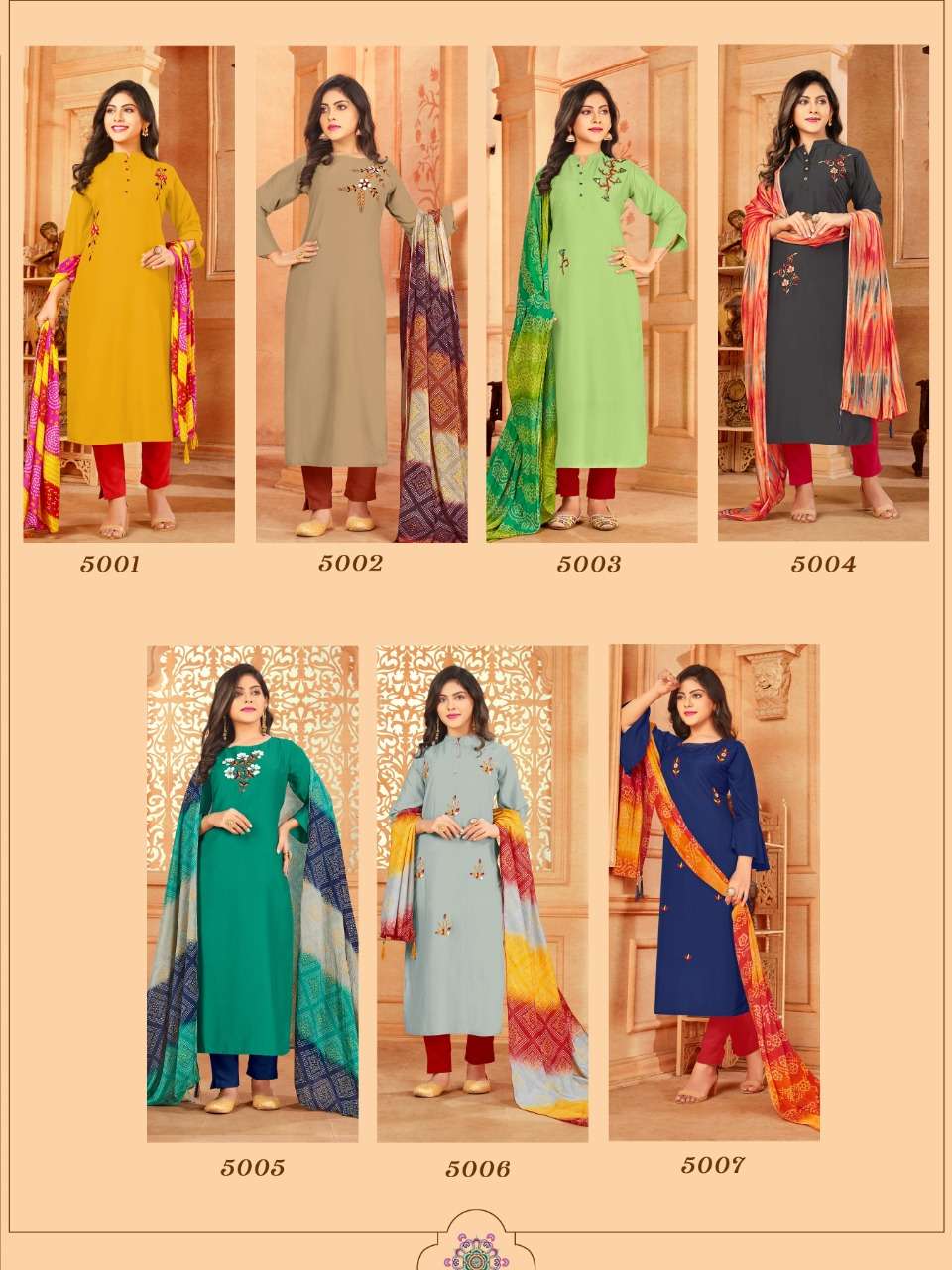 REETI BY JHALA 5001 TO 5007 SERIES BEAUTIFUL COLORFUL STYLISH FANCY CASUAL WEAR & ETHNIC WEAR & READY TO WEAR MUSLIN SILK KURTIS WITH DUPATTA AT WHOLESALE PRICE