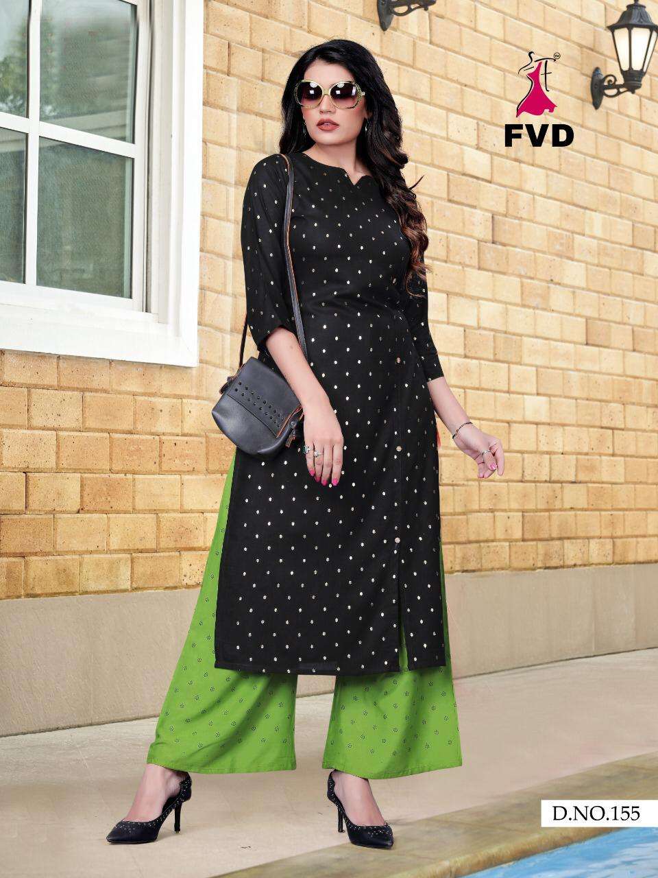 KITES VOL-1 BY FVD 155 TO 159 SERIES BEAUTIFUL COLORFUL STYLISH FANCY CASUAL WEAR & ETHNIC WEAR & READY TO WEAR PURE RAYON PRINTED KURTIS WITH BOTTOM AT WHOLESALE PRICE
