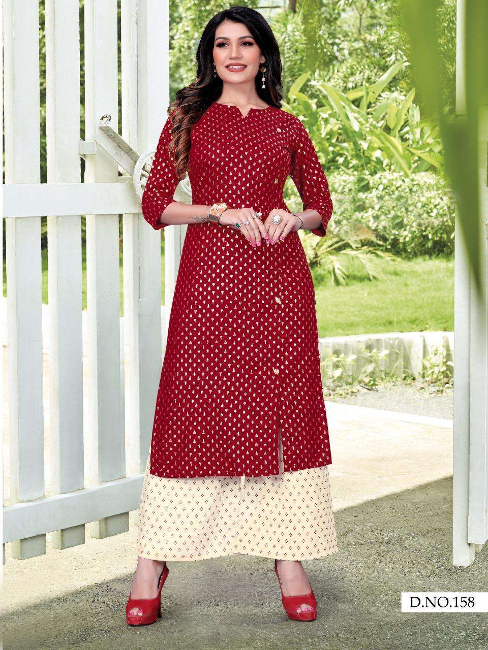 KITES VOL-1 BY FVD 155 TO 159 SERIES BEAUTIFUL COLORFUL STYLISH FANCY CASUAL WEAR & ETHNIC WEAR & READY TO WEAR PURE RAYON PRINTED KURTIS WITH BOTTOM AT WHOLESALE PRICE