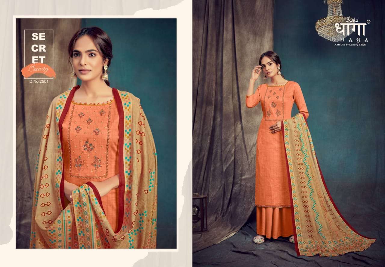 SAANJ BY DHAGA 2501 TO 2506 SERIES BEAUTIFUL STYLISH PAKISATNI SUITS FANCY COLORFUL CASUAL WEAR & ETHNIC WEAR & READY TO WEAR PURE JAM PRINT WITH EMBROIDERED DRESSES AT WHOLESALE PRICE