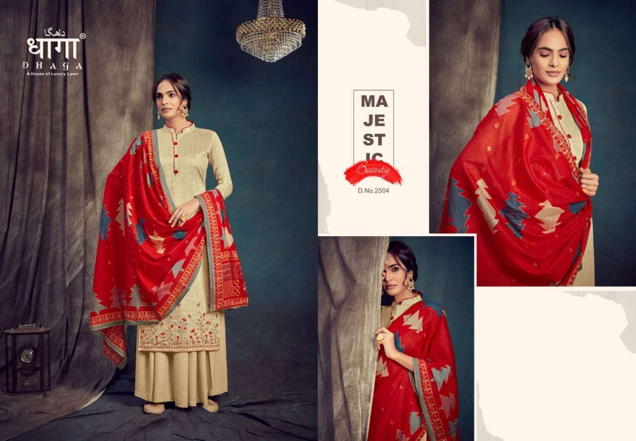 SAANJ BY DHAGA 2501 TO 2506 SERIES BEAUTIFUL STYLISH PAKISATNI SUITS FANCY COLORFUL CASUAL WEAR & ETHNIC WEAR & READY TO WEAR PURE JAM PRINT WITH EMBROIDERED DRESSES AT WHOLESALE PRICE