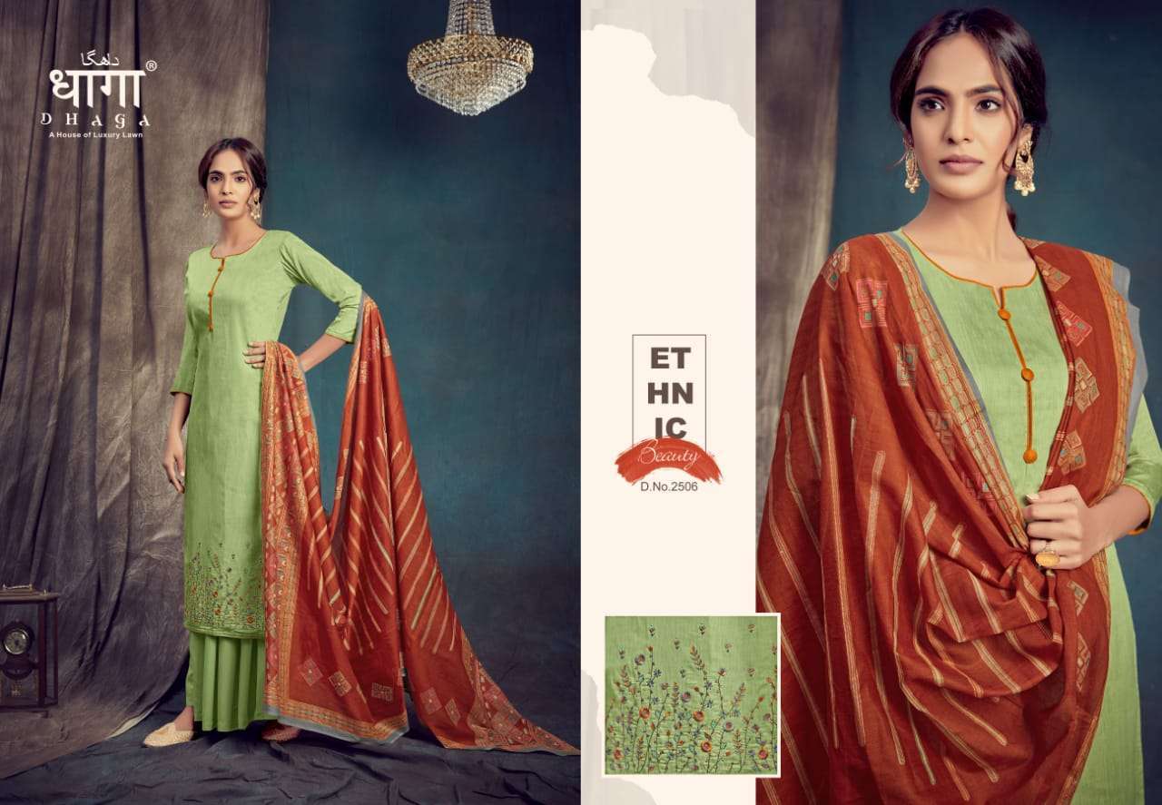 SAANJ BY DHAGA 2501 TO 2506 SERIES BEAUTIFUL STYLISH PAKISATNI SUITS FANCY COLORFUL CASUAL WEAR & ETHNIC WEAR & READY TO WEAR PURE JAM PRINT WITH EMBROIDERED DRESSES AT WHOLESALE PRICE