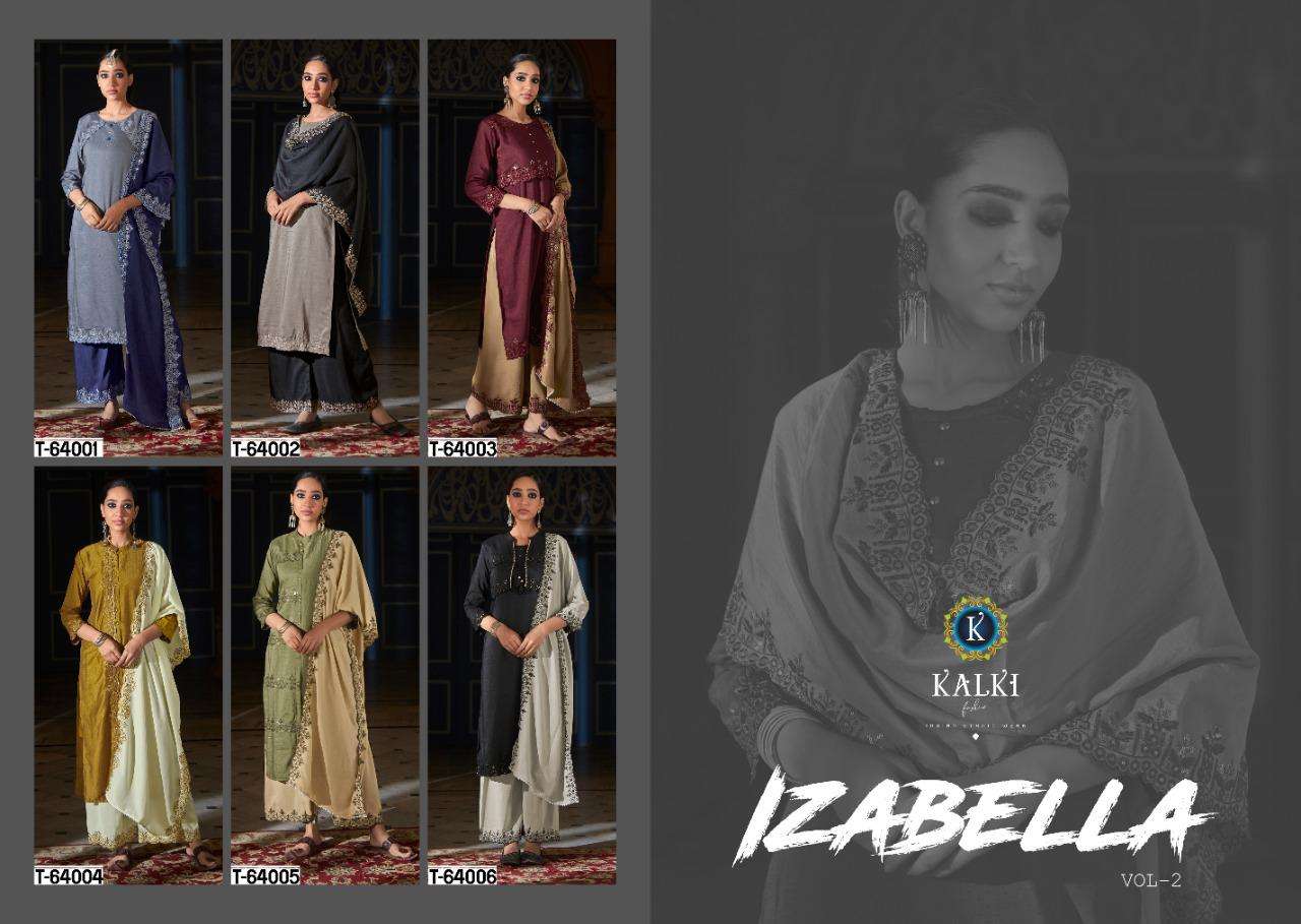 IZABELLA VOL-2 BY KALKI FASHION 64001 TO 64006 SERIES BEAUTIFUL SUITS STYLISH FANCY COLORFUL CASUAL WEAR & ETHNIC WEAR PURE VISCOSE SILK WITH EMBROIDERY DRESSES AT WHOLESALE PRICE
