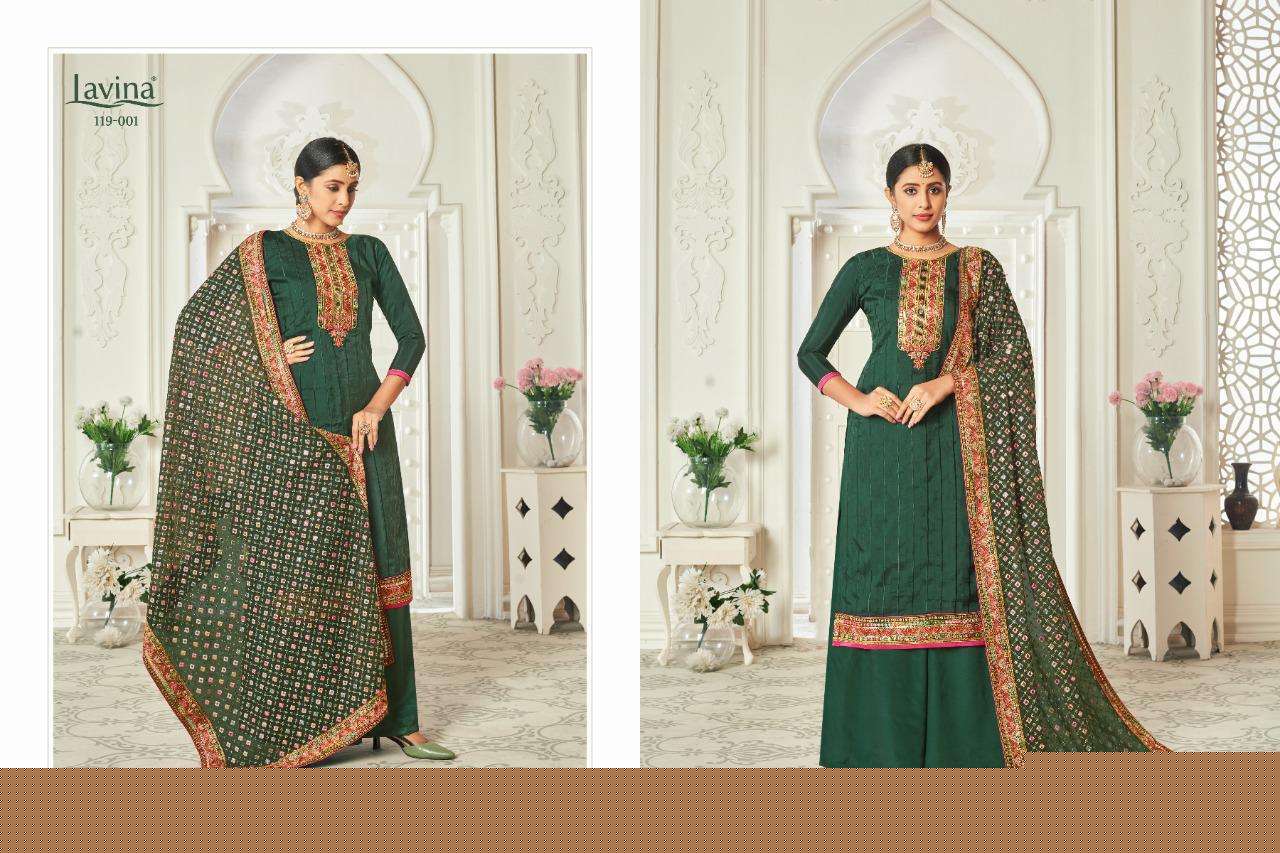 LAVINA VOL-119 BY LAVINA 001 TO 005 SERIES BEAUTIFUL SUITS STYLISH FANCY COLORFUL CASUAL WEAR & ETHNIC WEAR PURE UPADA WITH EMBROIDERY DRESSES AT WHOLESALE PRICE