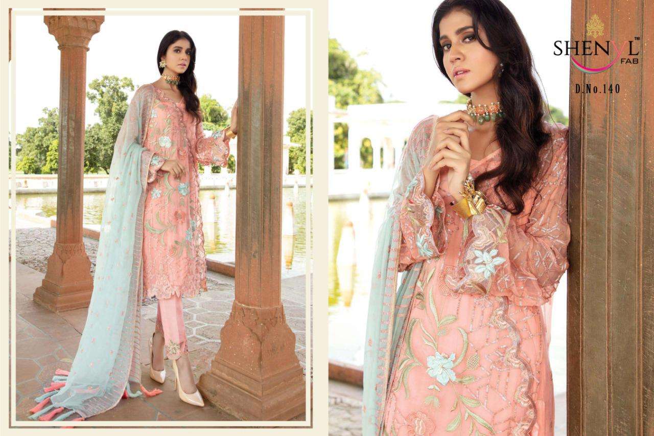 HAPPY NEW YEAR BY SHENYL FAB DESIGNER BEAUTIFUL SUITS COLORFUL STYLISH FANCY CASUAL WEAR & ETHNIC WEAR PURE BUTTERFLY NET WITH EMBROIDERED DRESSES AT WHOLESALE PRICE