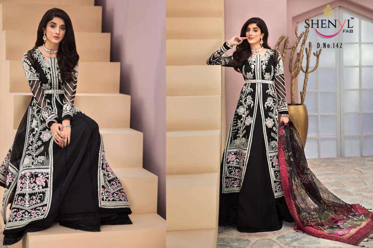 HAPPY NEW YEAR BY SHENYL FAB DESIGNER BEAUTIFUL SUITS COLORFUL STYLISH FANCY CASUAL WEAR & ETHNIC WEAR PURE BUTTERFLY NET WITH EMBROIDERED DRESSES AT WHOLESALE PRICE