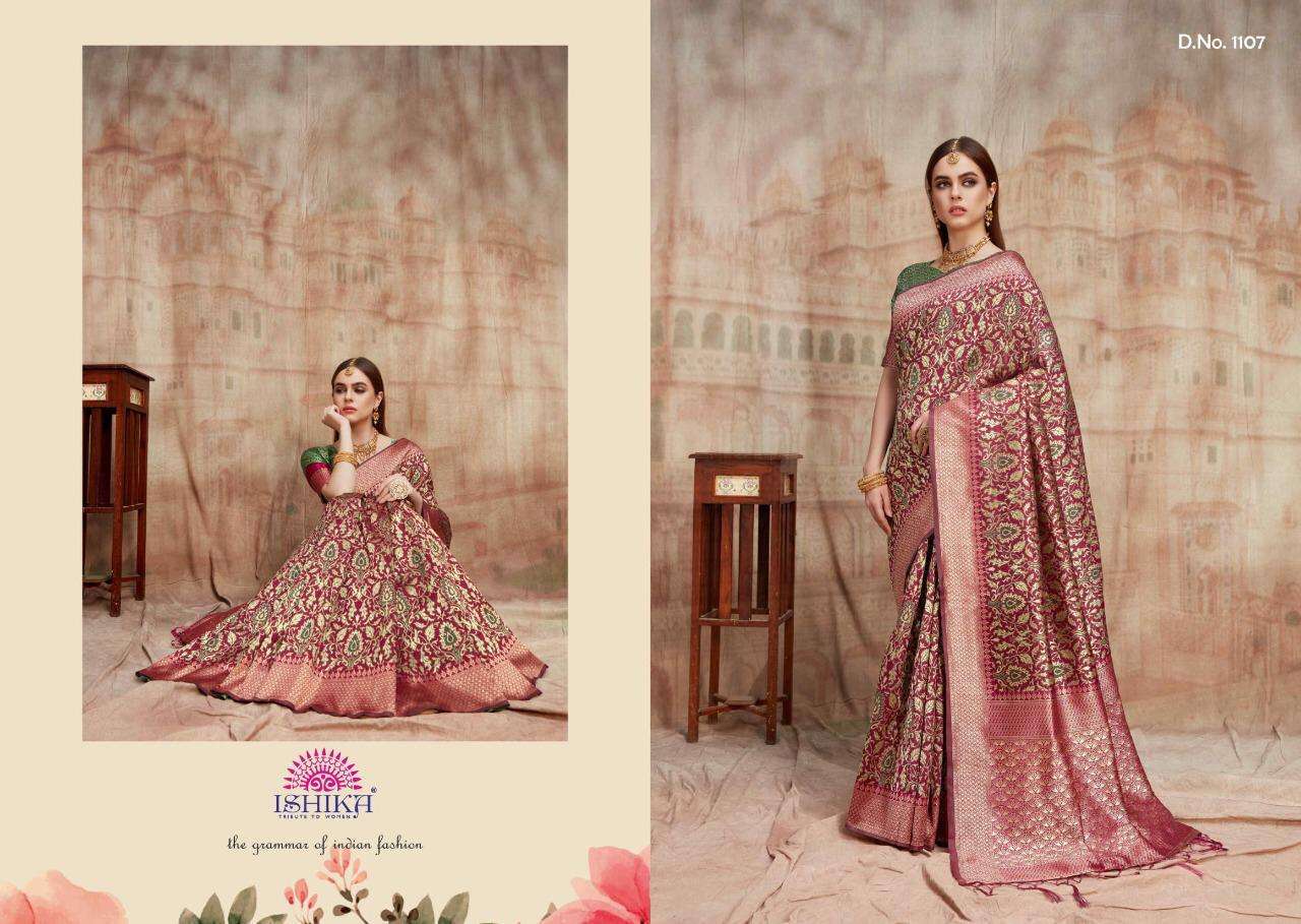 DREAM COLLECTION BY ISHIKA 1101 TO 1108 SERIES INDIAN TRADITIONAL WEAR COLLECTION BEAUTIFUL STYLISH FANCY COLORFUL PARTY WEAR & OCCASIONAL WEAR RICH SILK SAREES AT WHOLESALE PRICE